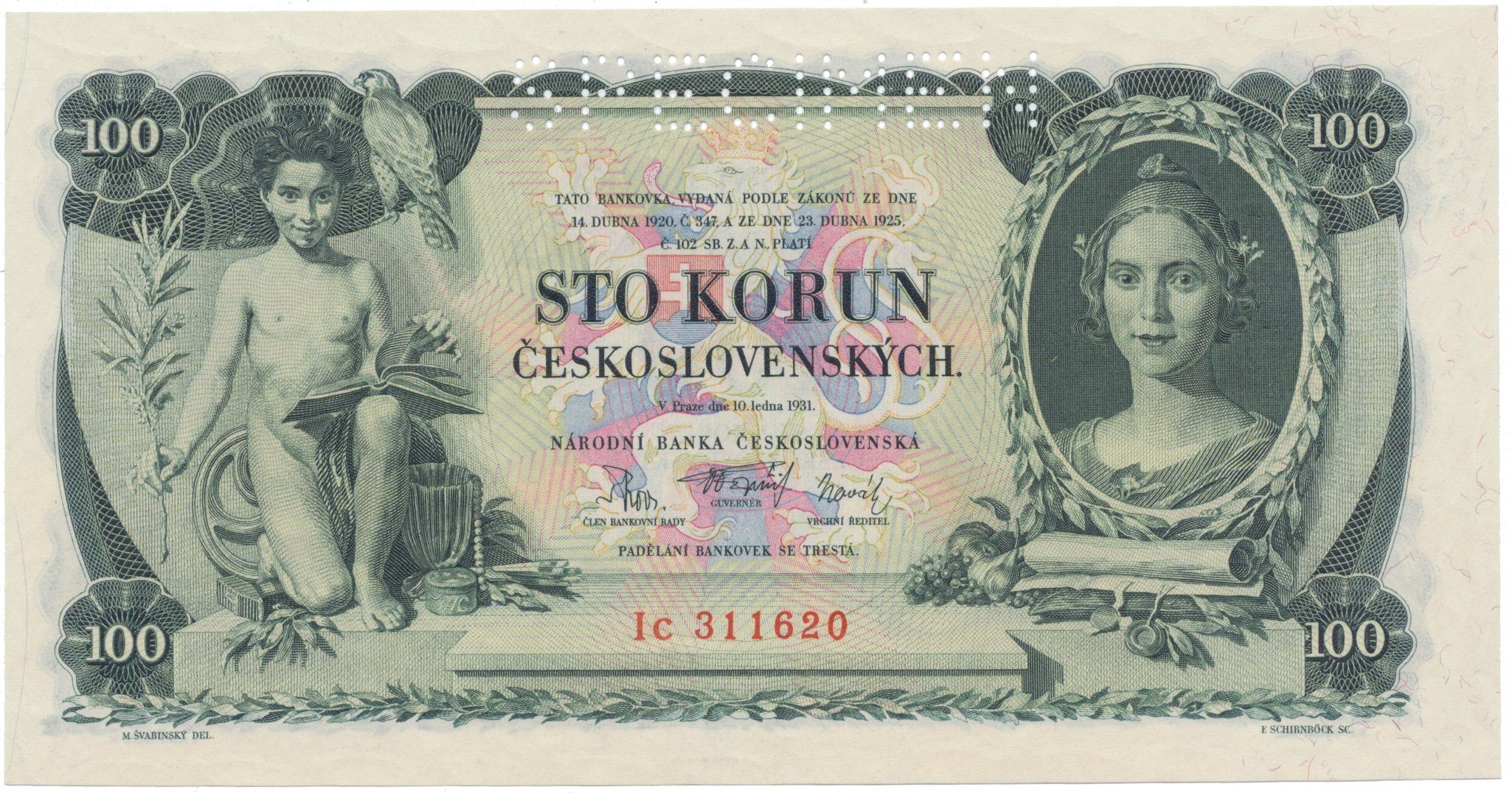 100 Koruna 1931, série Ic, SPECIMEN, Hej.25b2.S1