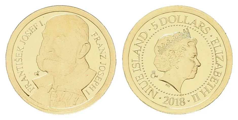 Zlatá mince František Josef I. - dobová pohlednice