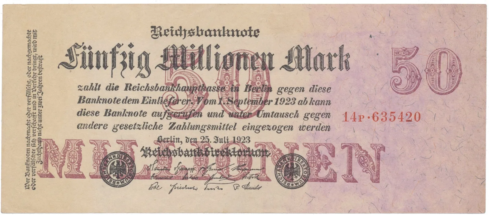 Německo, 50 Millionen Mark 1923, Ro.97b