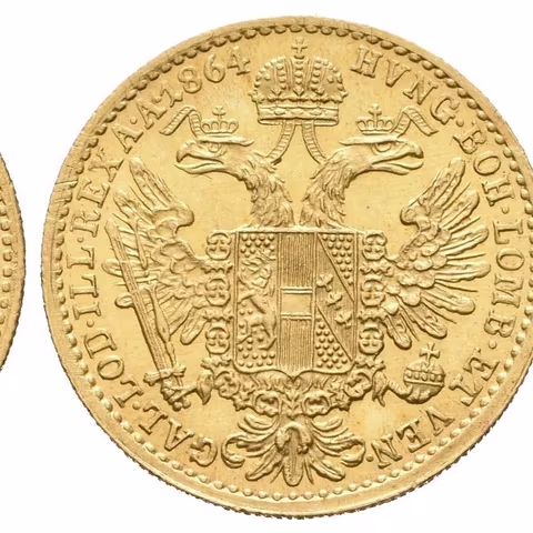 Dukát 1864 A, krásná zachovalost, lesk, drobné rysky