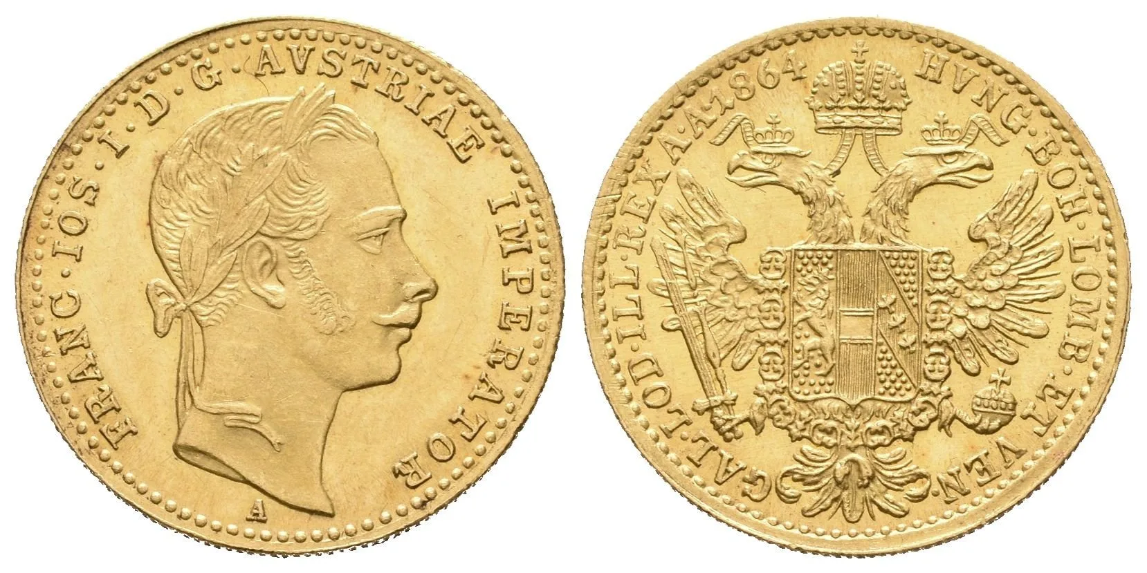 Dukát 1864 A, krásná zachovalost, lesk, drobné rysky — 1