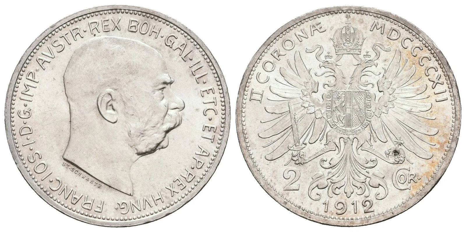 2 Koruna 1912, krásná zachovalost, lesk, patina — 1