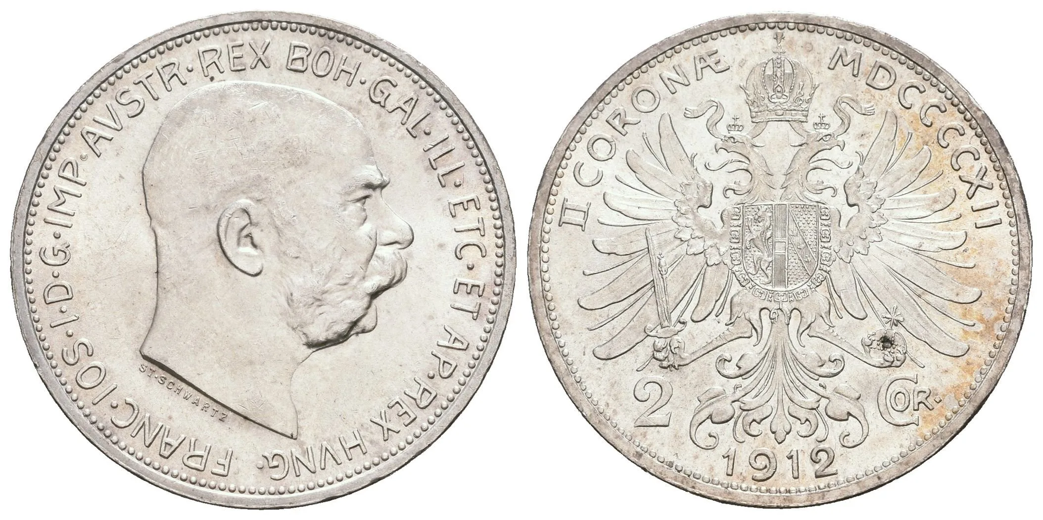 2 Koruna 1912, krásná zachovalost, lesk, patina — 1