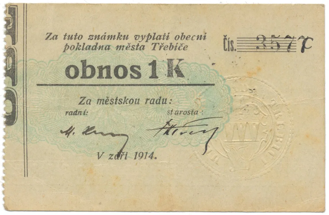 Třebíč - město, 1 K září 1914, slabší K, HH.223.5.10g2