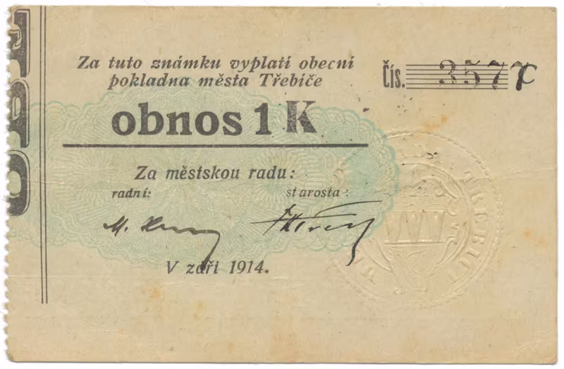 Třebíč - město, 1 K září 1914, slabší K, HH.223.5.10g2