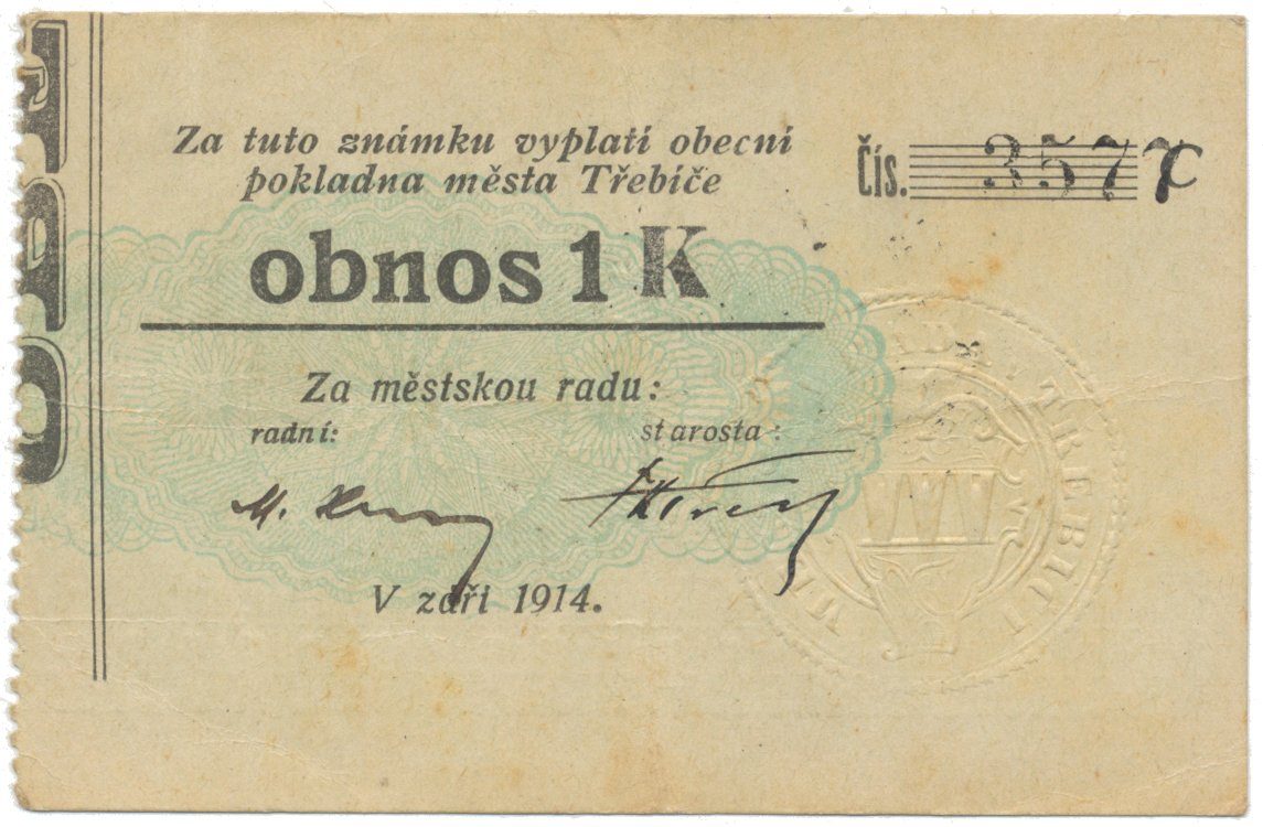 Třebíč - město, 1 K září 1914, slabší K, HH.223.5.10g2