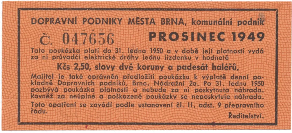 Brno - elektrické dráhy, 2.50 Kčs prosinec 1949, HH.16.1.11