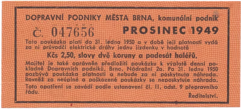 Brno - elektrické dráhy, 2.50 Kčs prosinec 1949, HH.16.1.11