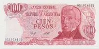 Argentina, 100 Pesos (1976~1978), papír s vlákny, P.302b