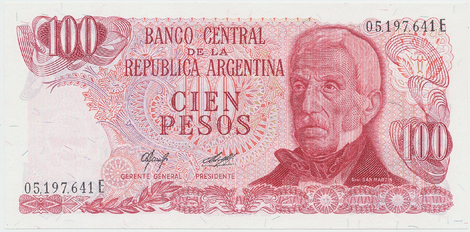 Argentina, 100 Pesos (1976~1978), papír s vlákny, P.302b