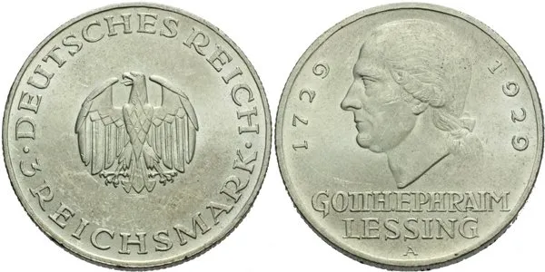 Výmar, 3 Marka 1929 A - Lessing