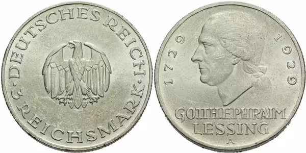Výmar, 3 Marka 1929 A - Lessing
