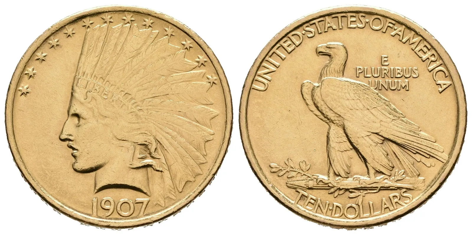 10 Dollar 1907, zaokrouhlená hrana, KM.125, pěkná zachovalost, — 1