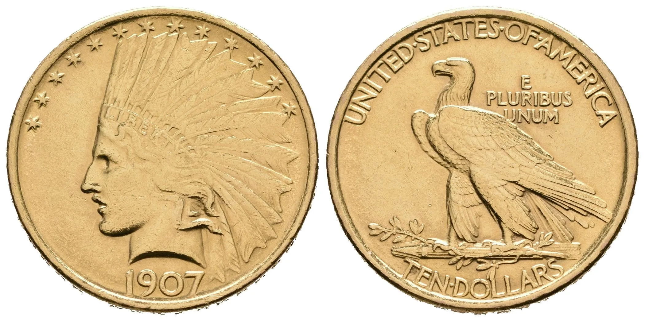 10 Dollar 1907, zaokrouhlená hrana, KM.125, pěkná zachovalost, — 1