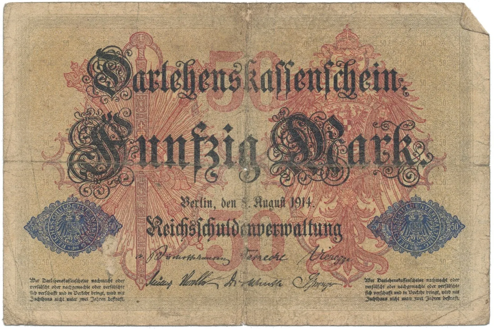 Německo, 50 Mark 1914, 6-místný číslovač, Ro.50a
