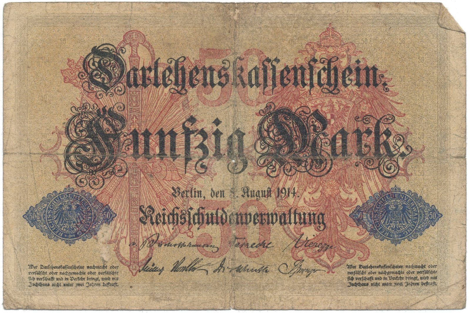 Německo, 50 Mark 1914, 6-místný číslovač, Ro.50a