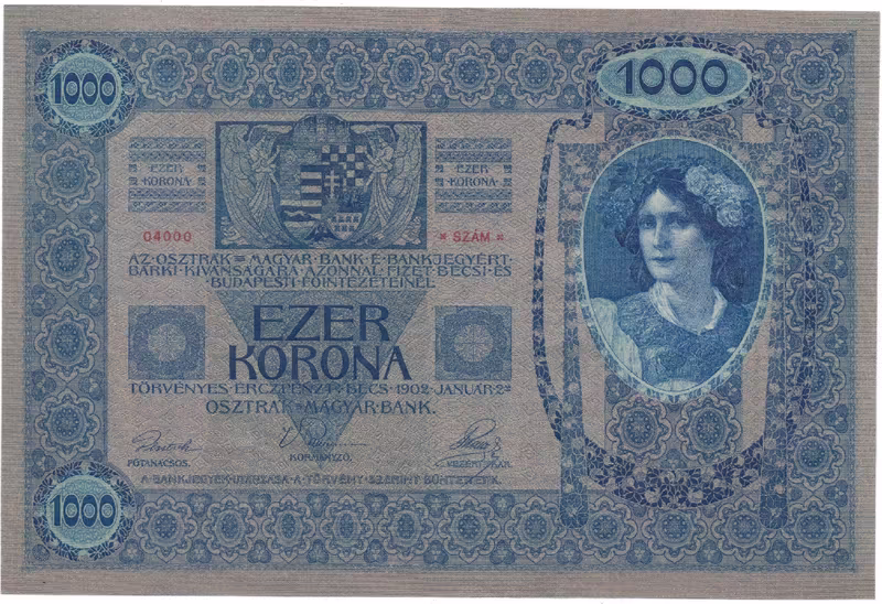 Rakousko - Uhersko, 1000 Koruna 1902, kontr. číslo 04000, bez přetisku, Hej.RU5b