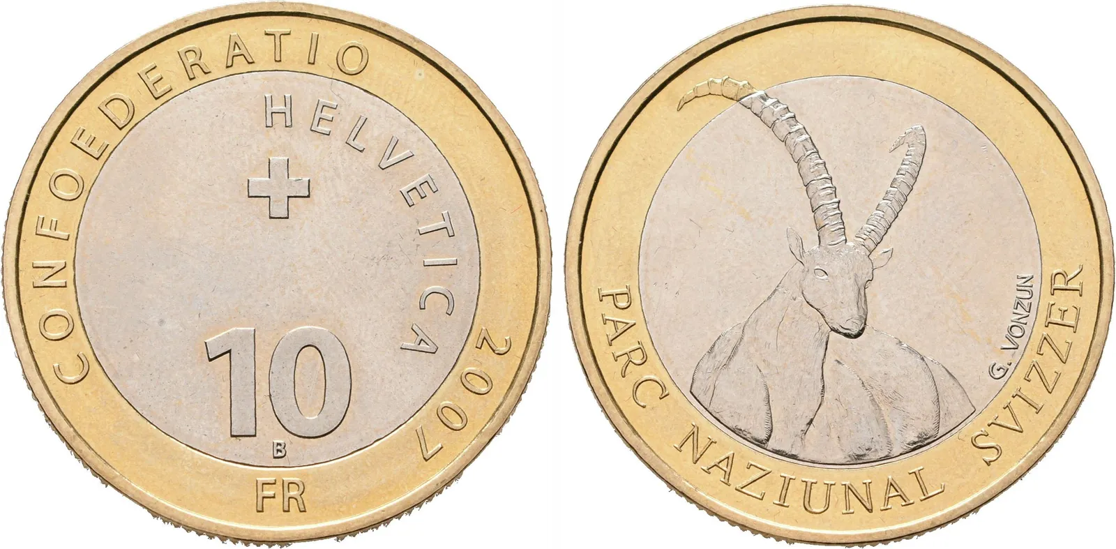 Švýcarsko, 10 Frank 2007 - Alpská koza