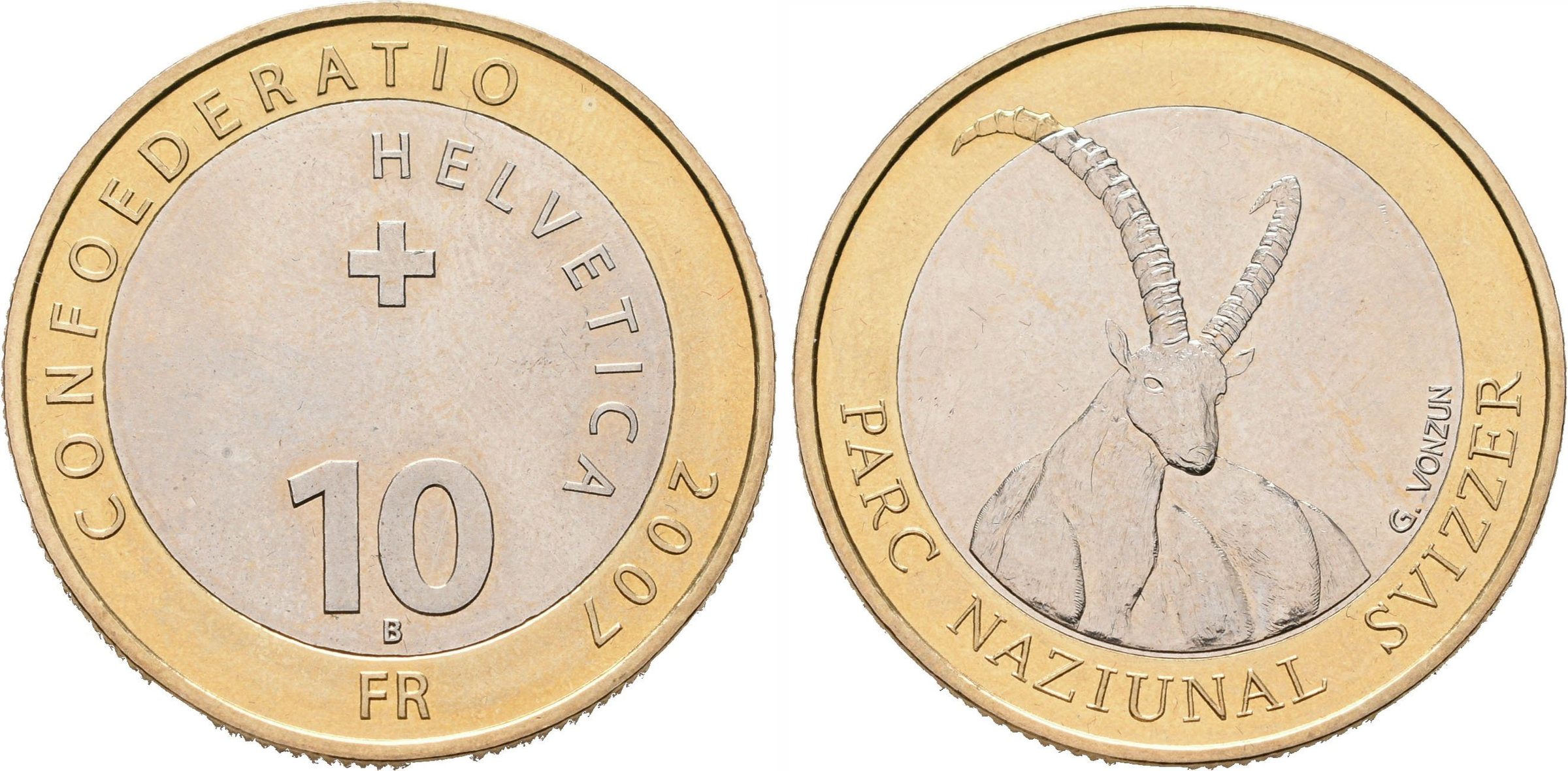 Švýcarsko, 10 Frank 2007 - Alpská koza