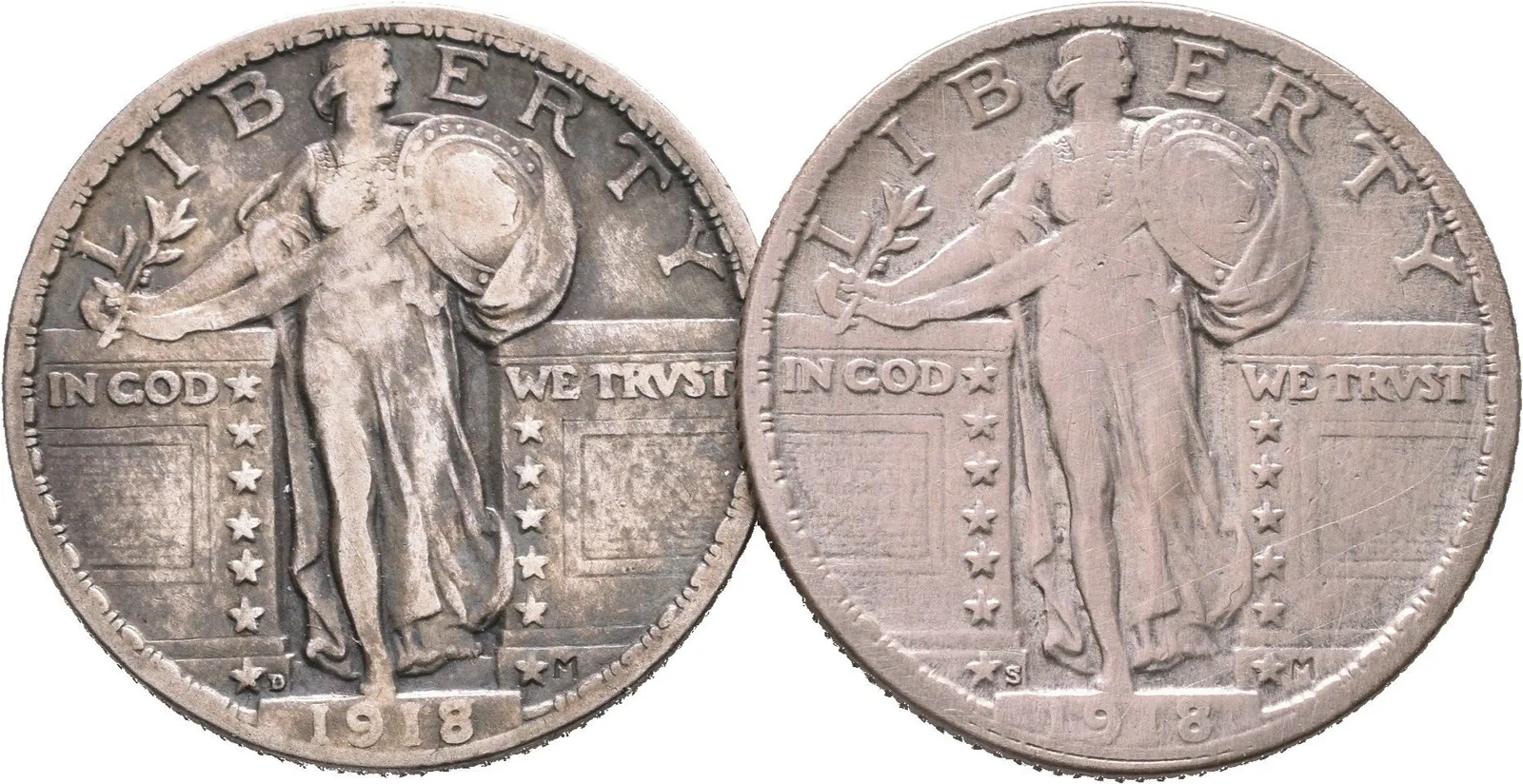 1/4 Dollar 1918 S, 1918 D, KM.145, patina, rysky_2 ks — 1