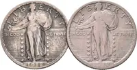 1/4 Dollar 1918 S, 1918 D, KM.145, patina, rysky_2 ks — 1