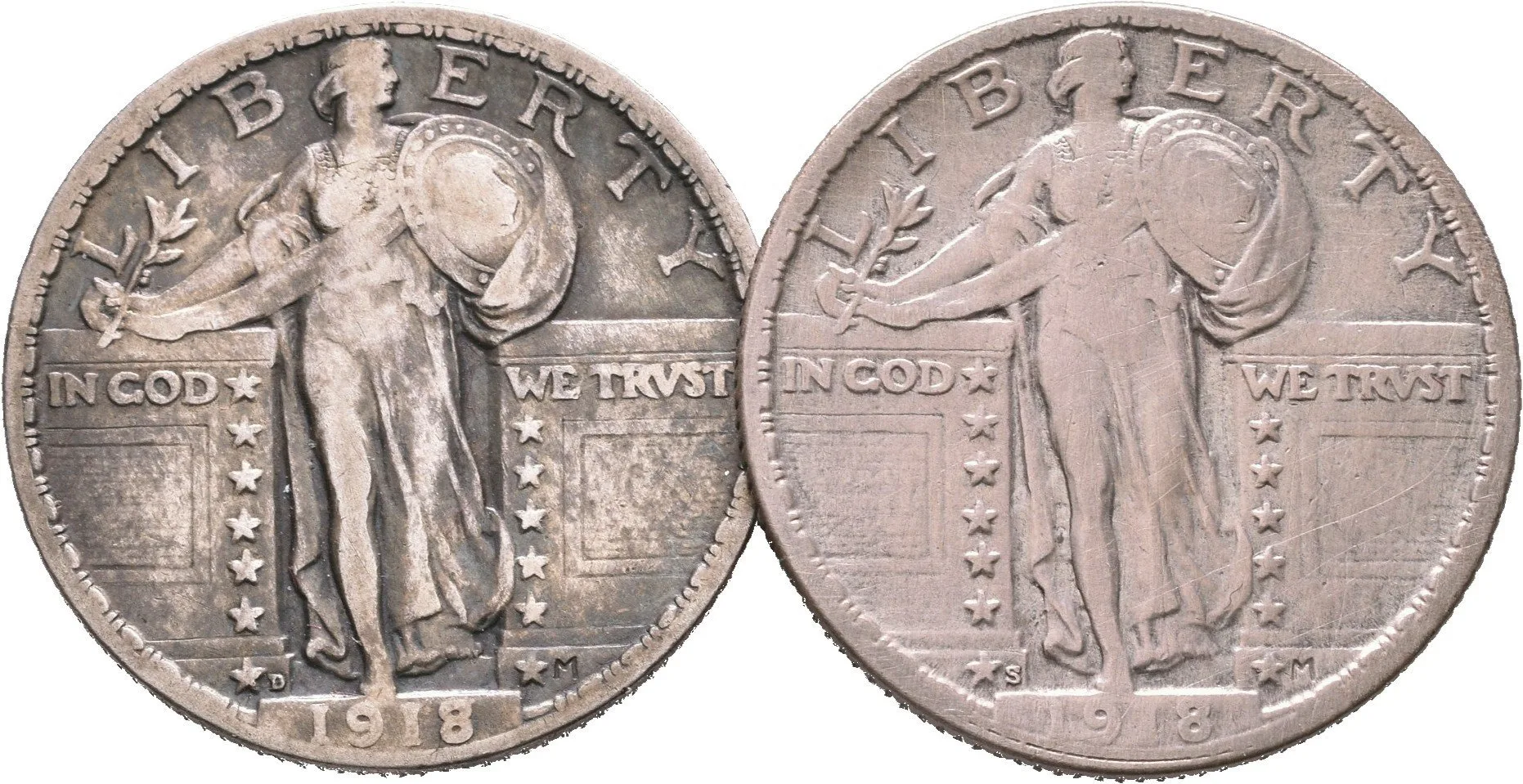 1/4 Dollar 1918 S, 1918 D, KM.145, patina, rysky_2 ks — 1