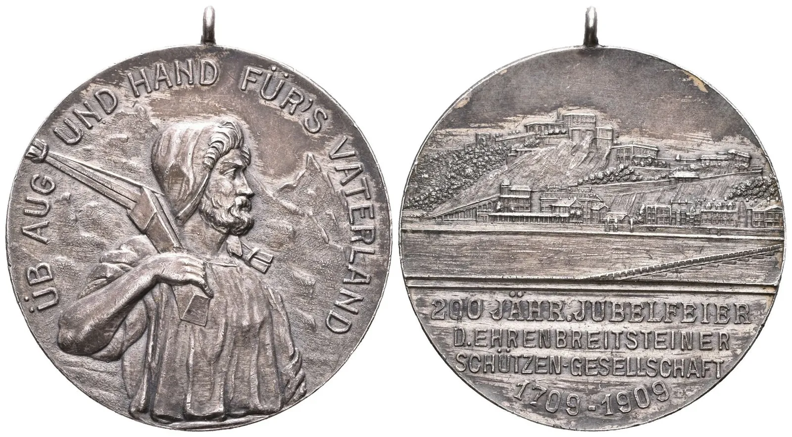 AR Medaile 1909 - K 200. výročí založení střel. spolku Ehrenbreitstein. — 1