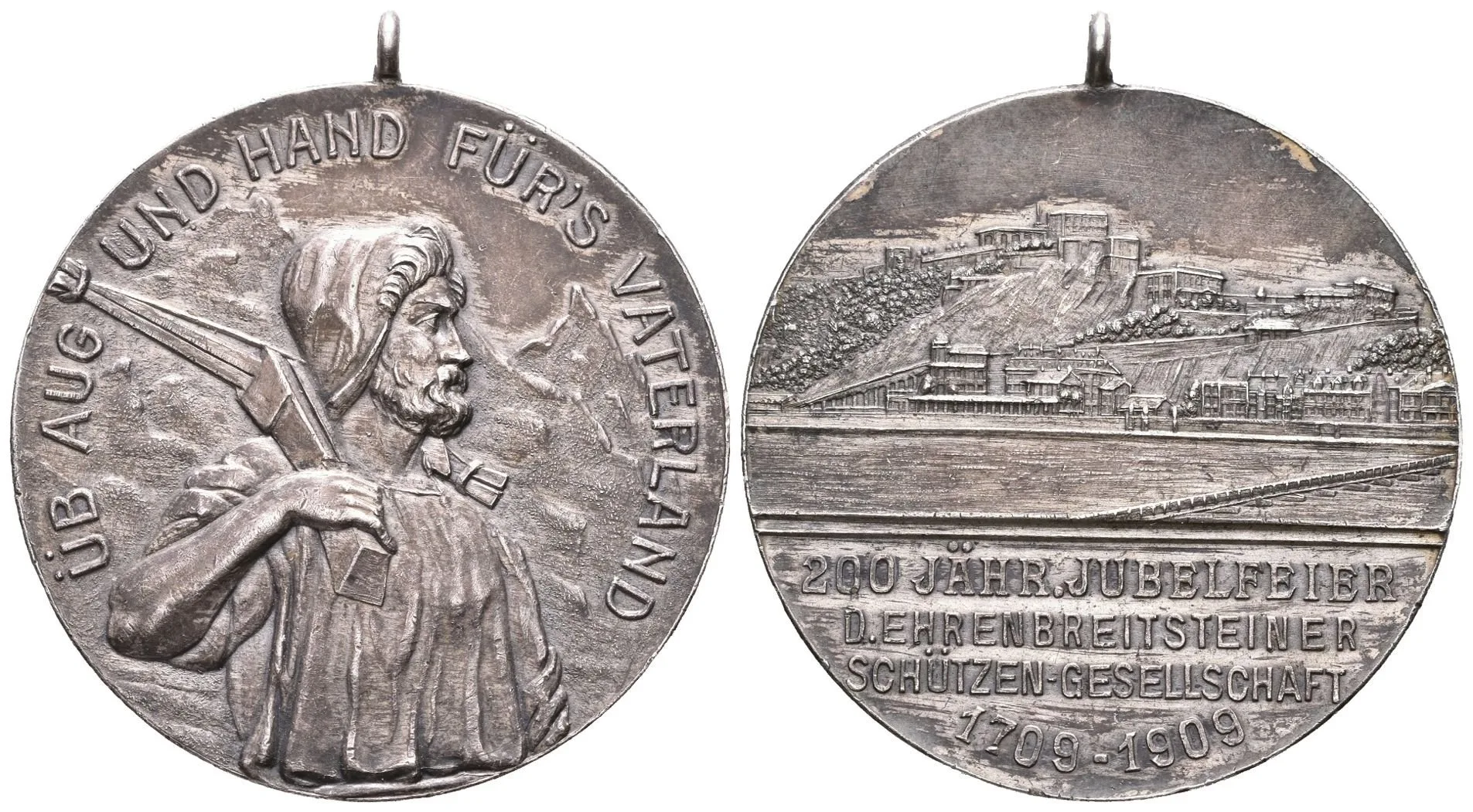 AR Medaile 1909 - K 200. výročí založení střel. spolku Ehrenbreitstein. — 1