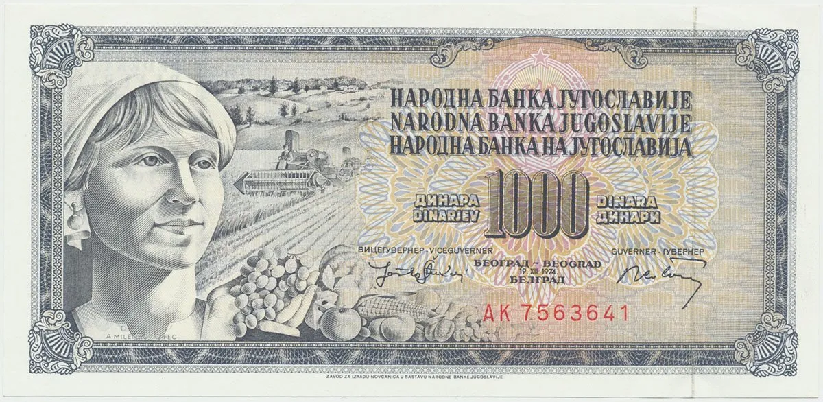 Jugoslávie, 1000 Dinara 1974, P.86