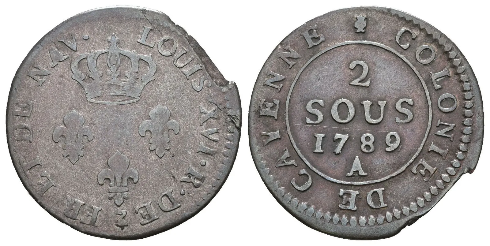 2 Sous 1789 A, Paříž, KM.1, patina, vada střížku na hraně — 1