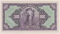 Protektorát Čechy a Morava, 5000 Koruna 1920/1943, nevydaná, série B, perf. 1x SPECIMEN, Hej.N1S1B - fotografie 2