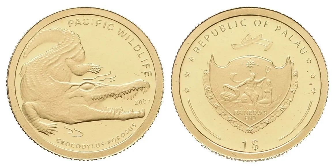 1 dolar - 2007 - Au 1,24 g - 999.9/1000 - Krokodýl mořský