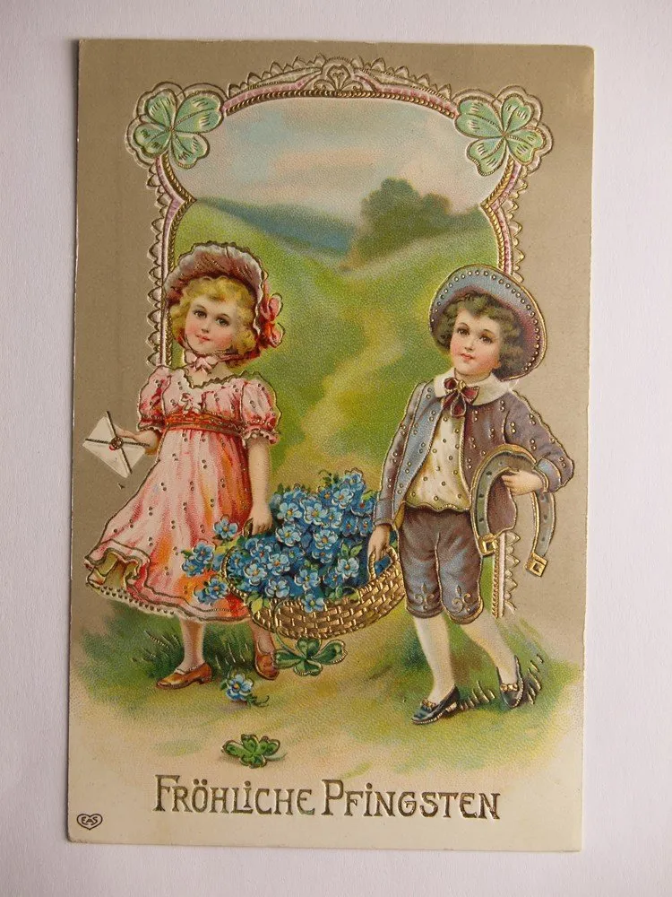 Přání - Velikonoce, Děti s košíkem pomněnek — 1