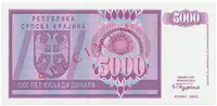 Chorvatsko - Srbská Krajina, 5000 Dinara 1992, bankovní vzor, AA 0000000, přet. SPECIMEN, P.R6s - fotografie 2