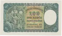 Slovensko, 100 Koruna 1940, I. vydání, série s 1 číslem, perf. 1x SPECIMEN nahoře, Hej.48a1.S1 - fotografie 2