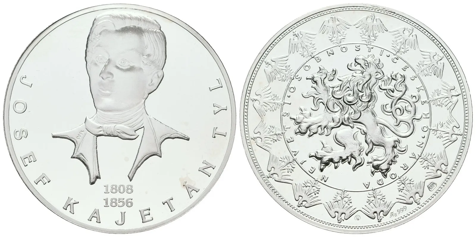 Stříbrná investiční medaile - Josek Kajetán Tyl - Ag 29 g - 999/1000 + Certifikát