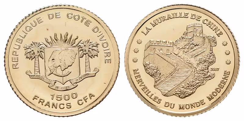 Pobřeží slonoviny, 1500 Francs 2007 - Čínská zeď