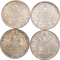 2 Koruna 1912 (3x), 1913, patina, rysky, oběh_4 ks — 2