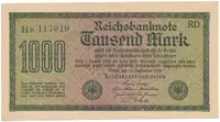 Německo, 1000 Mark 1922, vod. Gitter, zelené 6-místné číslo, Ro.75m