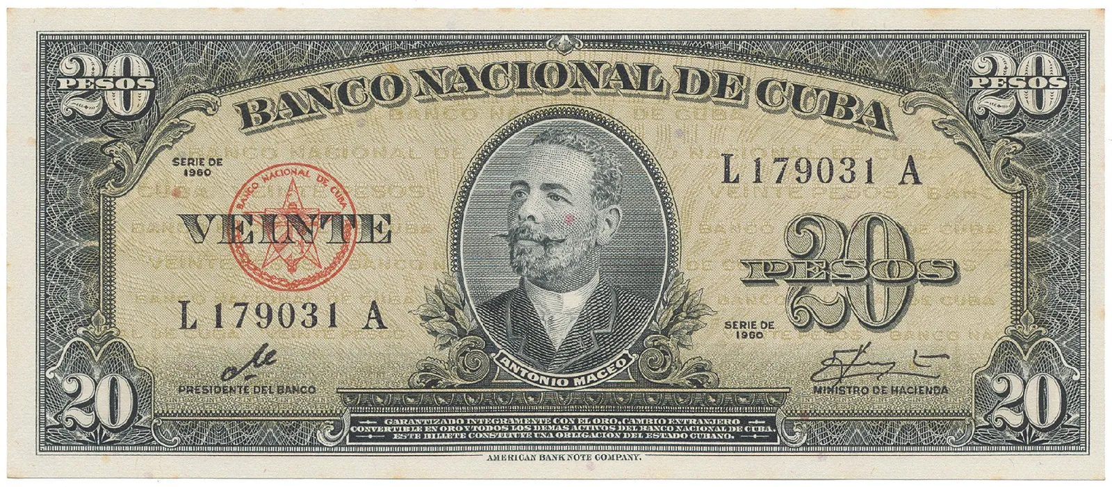 Kuba, 20 Pesos 1960, podpis „Che", P.80c