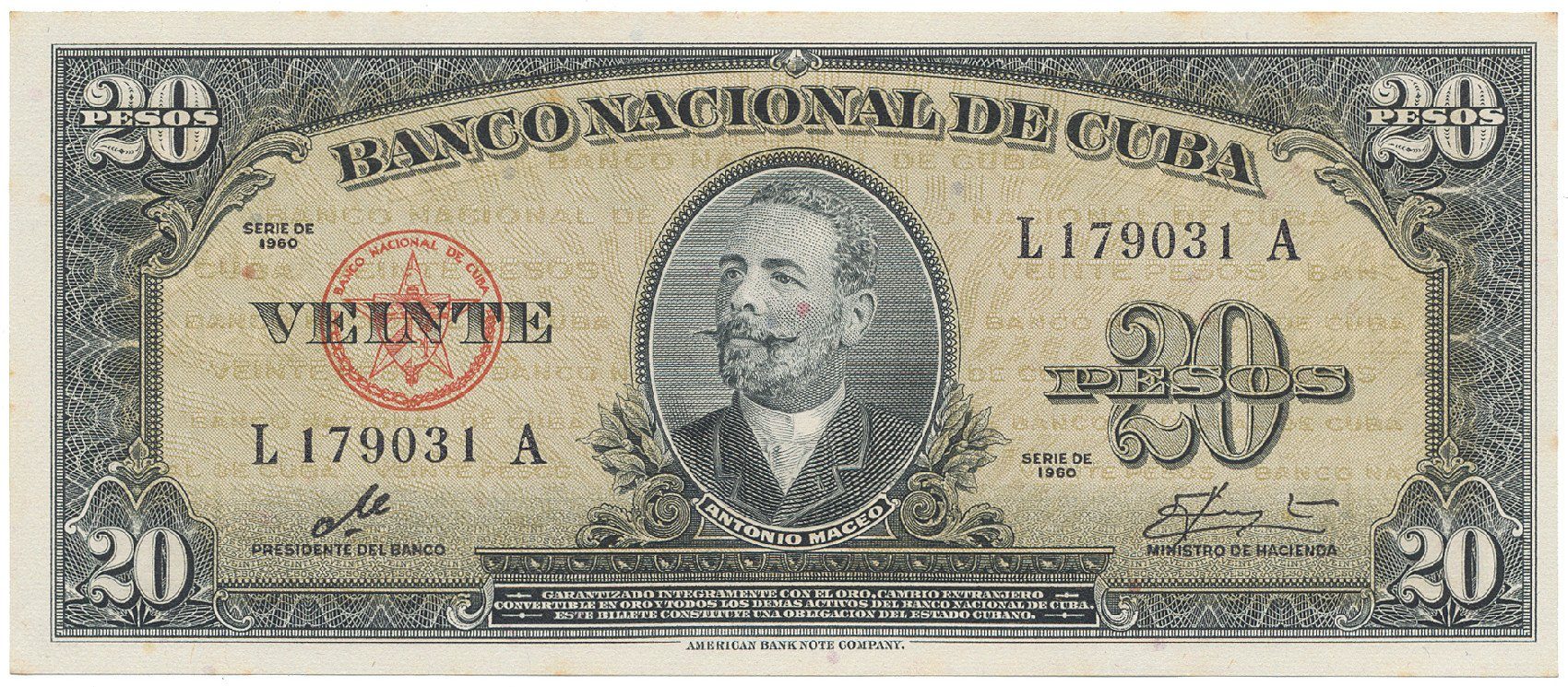 Kuba, 20 Pesos 1960, podpis „Che", P.80c