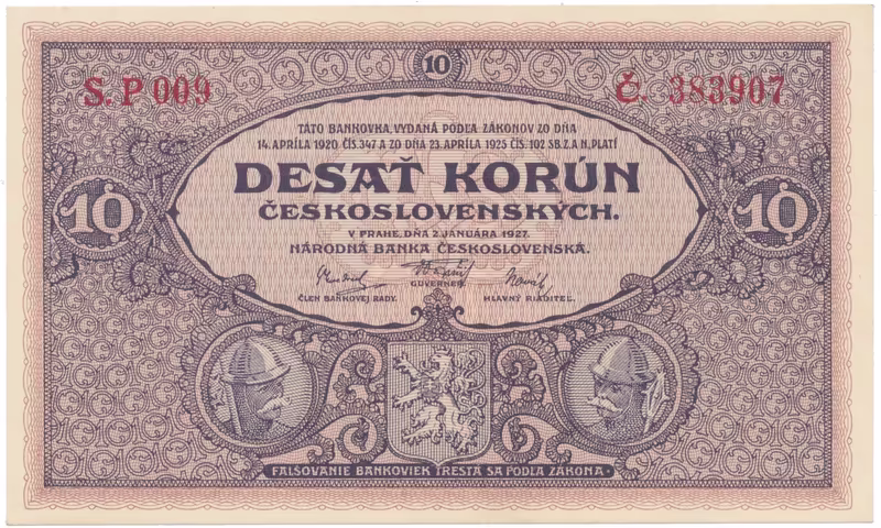 10 Koruna 1927, série P 009, Hej.22a