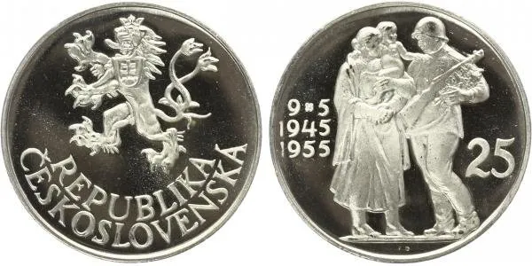25 Kčs 1955 - 10. výročí osvobození Československa, PROOF