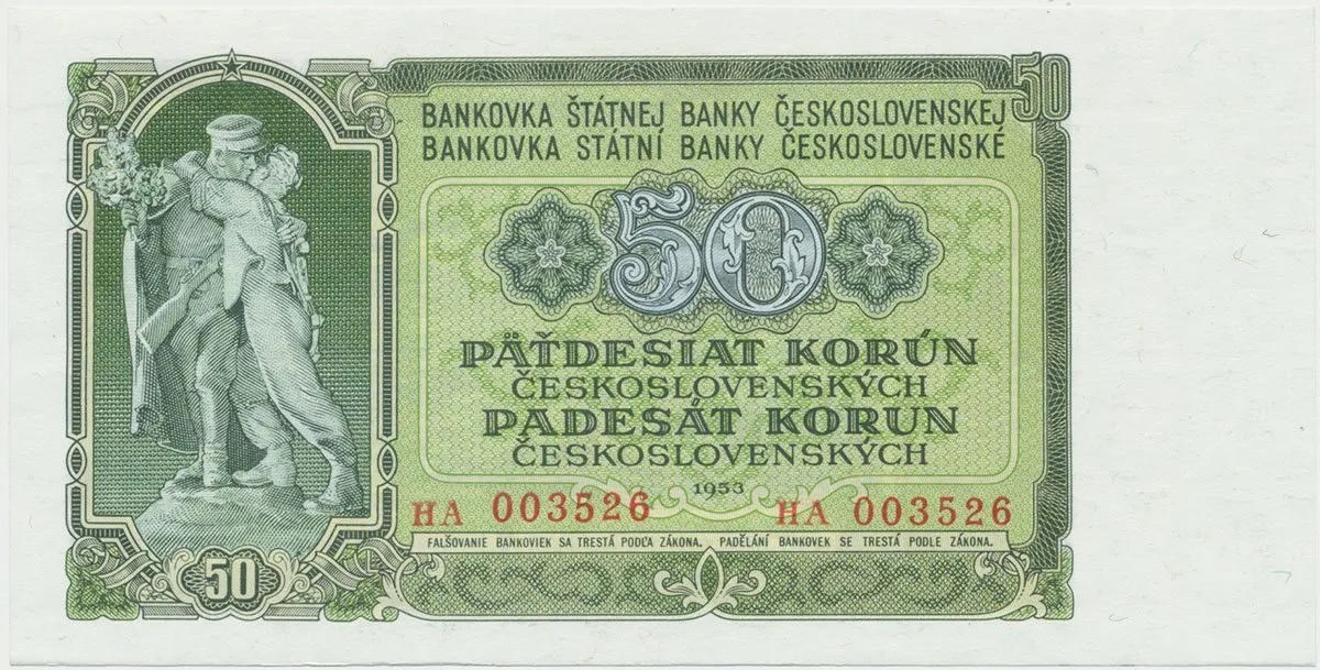 Československo, 50 Koruna 1953, tisk Praha, série HA, Hej.94b
