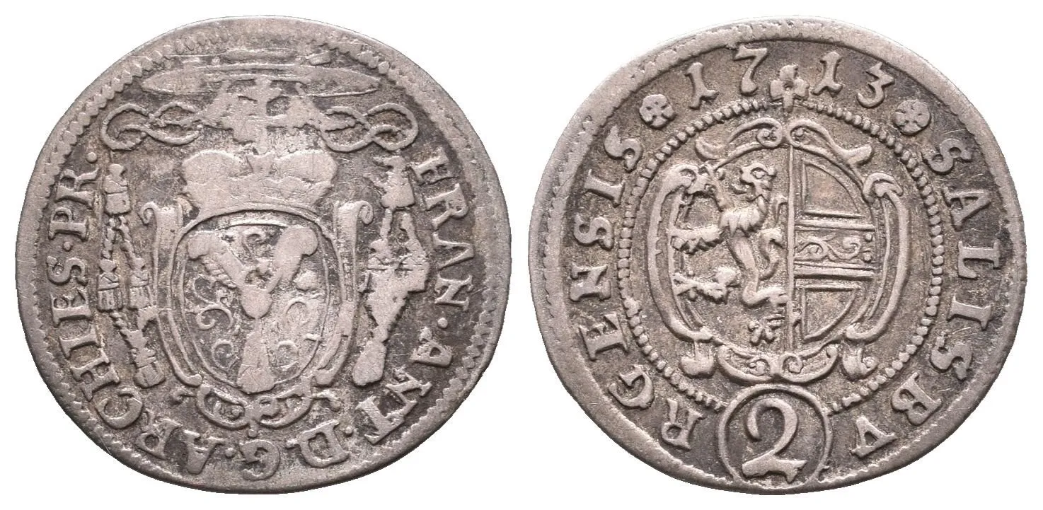 1/2 Batzen (2 Krejcar) 1713, Šm.51-C-16, tmavá patina, starý sáček — 1