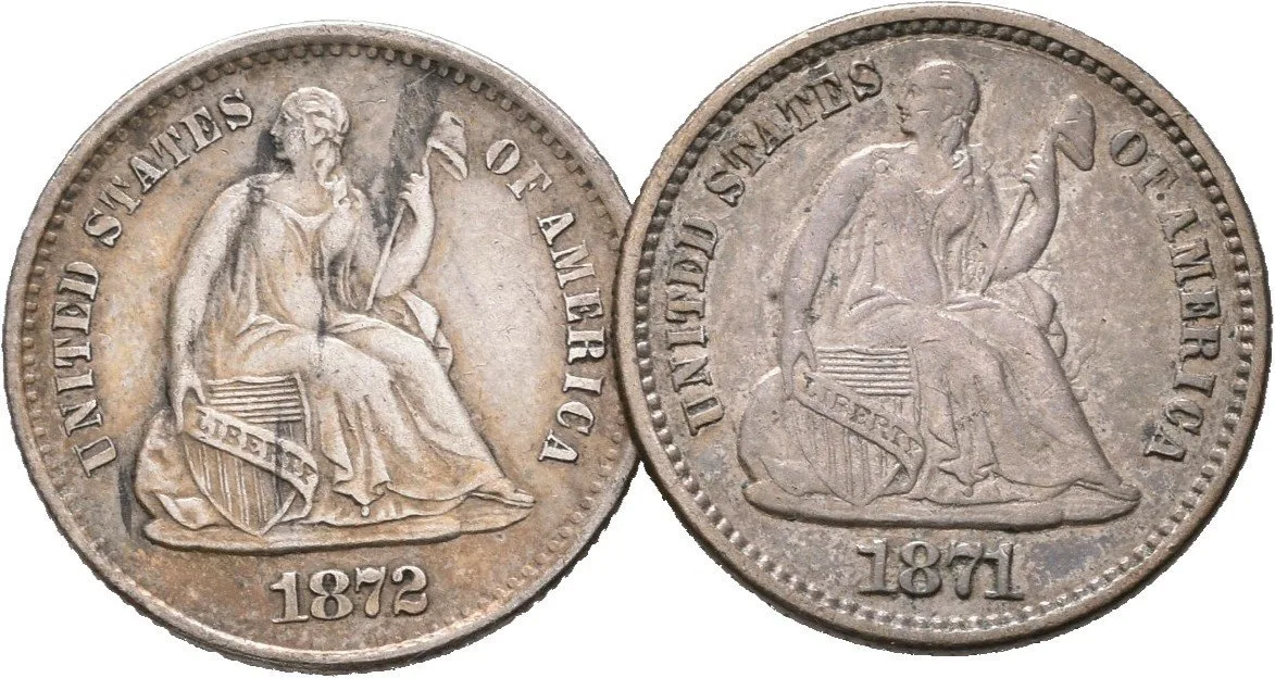 Half Dime 1871, 1872 S, KM.91, pěkné zachovalosti_2 ks — 1