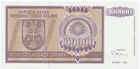 Chorvatsko - Srbská Krajina, 100.000 Dinara 1993, anulát, AA 0000000, P.R9 - fotografie 2