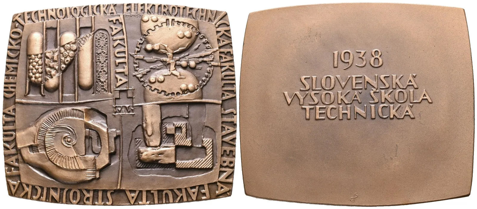 AE Plaketa b.l. (Snopek) - Slovenská vysoká škola technická. Pat. bronz 80 x 70 mm, — 1