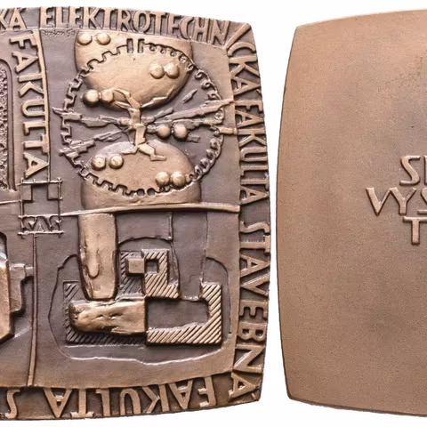 AE Plaketa b.l. (Snopek) - Slovenská vysoká škola technická. Pat. bronz 80 x 70 mm,
