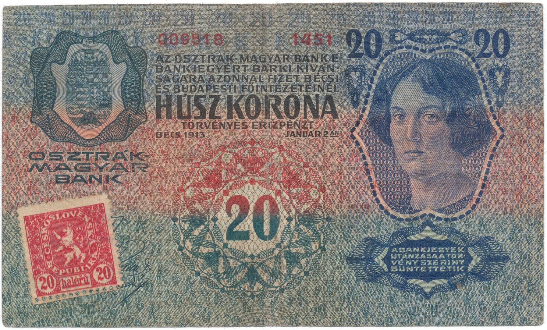 20 Koruna 1913 (1919), I. vydání, Hej.2